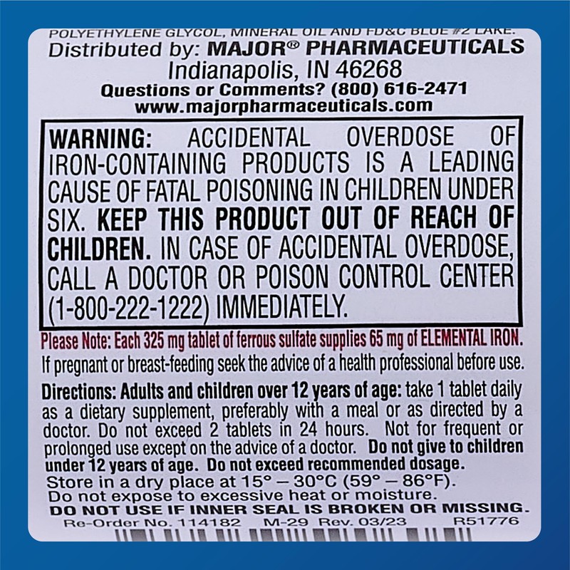 Major Ferosul - Ferrous Sulfate 325mg Tablets with 65mg of