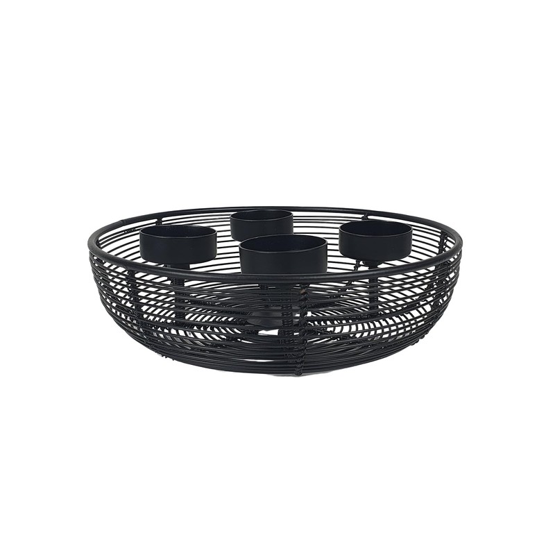 Advent Wreath Metal Bowl Diameter 20.5 cm Black with 4