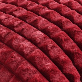 FUTEI Burgundy Decorative Throw Pillow Covers 14x14 Inch Set of 2,Wine Red Square Cushion Case,Fluffy Faux Rabbit Fur Plaid & Soft Velvet Back,Modern Home Decor for Couch Bed