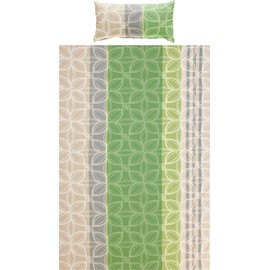 Erwin Müller Seersucker Bed Linen, 100% Cotton, Green/Grey, Size 155 x 220 cm (40 x 80 cm), Non-Iron, with Practical Zip, Temperature-Regulating (Other Colours, Sizes)