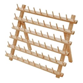 Threadnanny 60 Spools Thread Rack - Premium Birchwood Thread Storage Organizer Stand for Sewing Embroidery and Mini Cones - Holders for Spools with Wall Mount Hanging Hooks