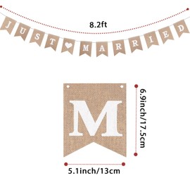 Mr and Mrs Just Married Burlap Banner, Wedding Bunting Banner with LED Fairy String Light 8 Flicker Mode, Hanging Sign Garland Pennant Photo Booth Props for Bridal Shower Wedding Engagement Party