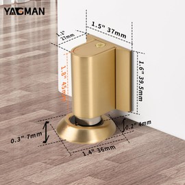 Magnetic Door Stopper, Magnet Floor Door Stop Retractable, Door Magnetic Catch, Door Holder to Keep Door Open, No Drilling Mount with Adhesive, Brushed Gold 1 Pack BG-1