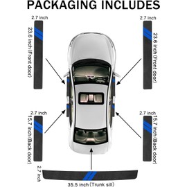 Door Sill Protector Set of 5 Universal Car Door Sill Protector Anti-Scratch Protective Stripes Threshold for Cars Trucks Carbon Fiber Leather Self-Adhesive Decals with Plastic Scraper (Blue)