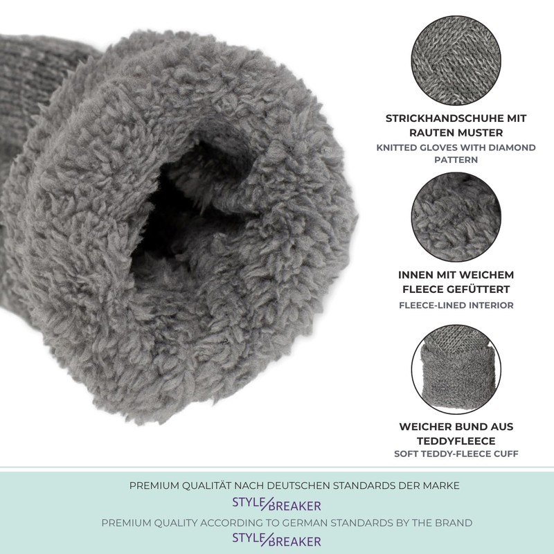styleBREAKER 09010031 Women's Warm Winter Knitted Mittens, Gloves with Diamond