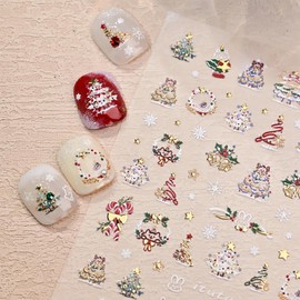 5D Christmas Nail Stickers for Nail Art Self Adhesive Embossed Christmas Tree Nail Art Stickers Winter Snowflake Nail Decals Xmas Bell Nail Design Stickers for Women Girl