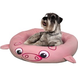 Maccabi Art Pig Bolster Dog Bed - Round Cuddle Bed for Pets - Fits Medium Dogs, Puppies, Cats - Stuffed Center Cushion with Raised Head Rest for Support and Security - Non Slip Base - 24 x 24 x 6.75