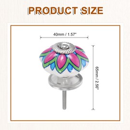 sourcing map 6 Pcs Floral Ceramic Pull Knobs, Vintage Round Cabinet Knobs, Red Flower Ceramic Knobs Pumpkin Knobs for Kitchen Cabinet, Door & Drawer, Wardrobe, Cupboard