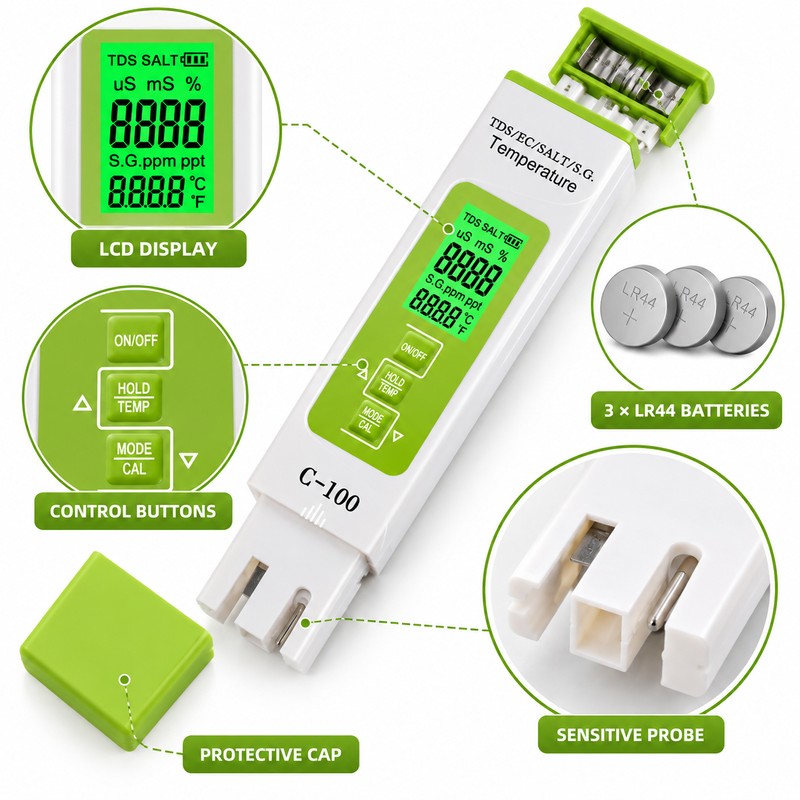 5-in-1 Digital Water Quality Tester for Hydroponics & Aquariums –