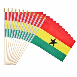 Ckexin 25Pack Small Ghana Flag Handheld Mini Ghanaian Flags on Stick 5x8 Inch
