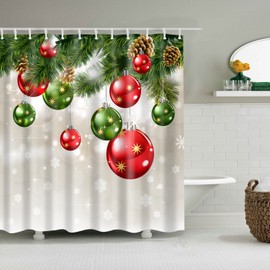 Mantto Merry Christmas Season Eve New Year Decorative Decor Gift Shower Curtain, Polyester Fabric Bathroom Shower Curtain Set with Hooks 72x72 inch (Christmas Balls-B1010)
