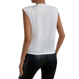 GORGLITTER Women's Pearl Beaded Top Summer Outfits 2025 Sleeveless Shoulder Pad Tee T-Shirt White Large