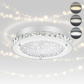 DHK wot Crystal Flush Mount Ceiling Light 3000/4000/5000K Modern Crystal Light Fixtures Ceiling Mount for Bathroom Hallway Porch Laundry Room Cloakroom 11", LED, Dimmable
