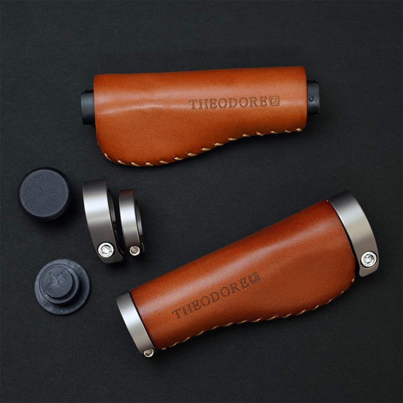THEODORE CYCLE GRIP Bicycle Grip Italian Genuine Leather (128 Brown)