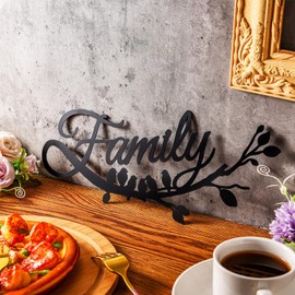 Family Wall Decor Metal Family Sign Cursive Word Family Wall Sign Black Iron Home Decor Wall Art Rustic Hanging Family Word Sign Country Home Decor for Home Dining Room Kitchen Door Decor (13 Inch)