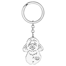 SHIGIE Stainless Steel Cute Poodle Dog Keychain Puppy Animals Car Purse Backpack Key Ring Jewelry For Women Pets Lovers Gifts (Silver Plated)