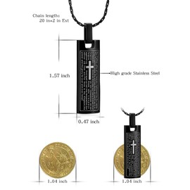 constantlife Cremation Jewelry Urn Necklace for Ashes 30mm Lord's Prayer Stainless Steel Polished Cube Pendant Memorial Necklace Ashes Holder Keepsake (Black)