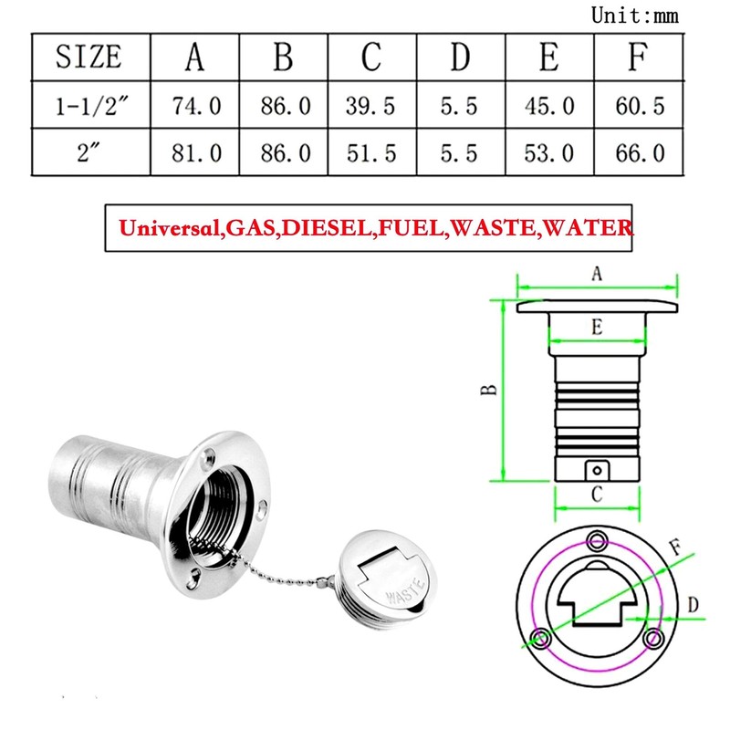 1 Pack Marine Hardware 316 Stainless Steel 1.5"( 38mm )Deck
