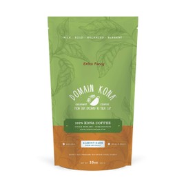 100% Kona Coffee - Extra Fancy grade Whole Beans - Almost Dark roast, Single estate gourmet coffee, 16 ounces, ships direct from Domain Kona Coffee