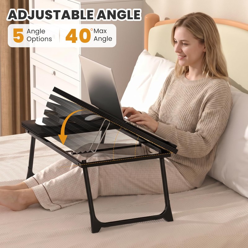Laptop Bed Desk, 5-Angle Adjustable Bed Laptop Table with Cup