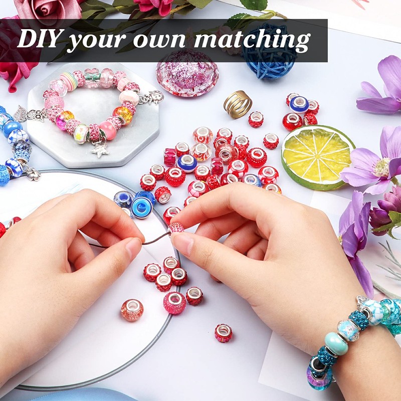 60 Pcs European Assorted Large Hole Spacer Beads, Assortments Metal