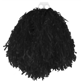 Jumbo Cheerleader Pom Poms - 1 Pom Pom - Black Tasseled Pompoms with Finger Grip - USA American Cheerleader Dance School Fancy Dress Costume Accessory