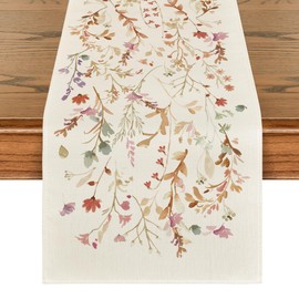 Artoid Mode Flowers Leaves Autumn Table Runner, Seasonal Kitchen Table Decoration, Indoor, Holiday, Party Decor, 40 x 240 cm