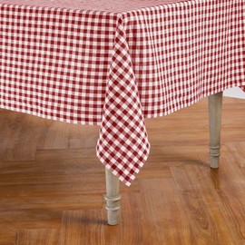 Solino Home Gingham Check Linen Tablecloth 60 x 90 Inch - 100% Pure Linen Plaid Burgundy Table Cloth for Rectangle Tables - Machine Washable Tablecloth for Wedding, Spring, Mothers Day, Easter