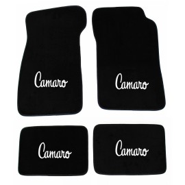 AFM NEW! 1967-1969 Camaro Floor Mats Black Carpet Embroidered Script Logo Silver All