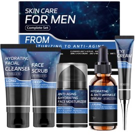 5PCS Men's Skincare Gift Set, Mens Skin Care Sets & Kits, Face Wash for men, Exfoliating Face Scrub, Anti Aging Face Cream, Eye Cream & Serum, Mens Gift Set for Birthday, Christmas, Hydrate, Firm