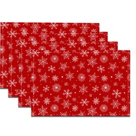 SHSEEN Christmas Placemats Set of 4, 12x18 Inch Linen Red Snowflakes Table Mats Christmas Table Decorations Winter Holiday Decor with Snowflakes Christmas Table Mats (Christmas Table mat 4pc)