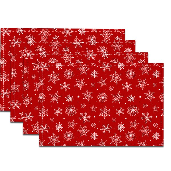 SHSEEN Christmas Placemats Set of 4, 12x18 Inch Linen Red