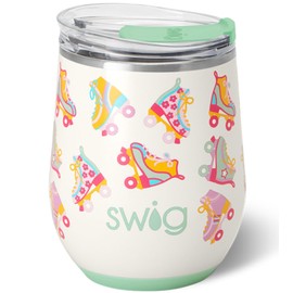 Swig Life 12oz Wine Tumbler with Lid, Stainless Steel, Dishwasher Safe, Portable, Triple Insulated Wine Tumbler (Roller Rink)
