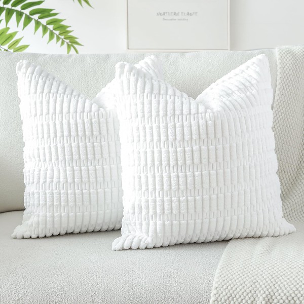 JOTOM Set of 2 Corduroy Soft Striped Cushion Covers 45x45