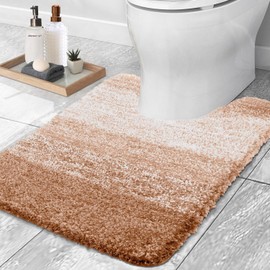 OLANLY Luxury Microfiber Toilet Mat U-Shaped, Extra Soft and Absorbent Bath Mat, Non-Slip Plush Shaggy Bathroom Rug, Machine Wash Dry, Contour Toilet Rugs for Toilet Base, 20x24, Beige