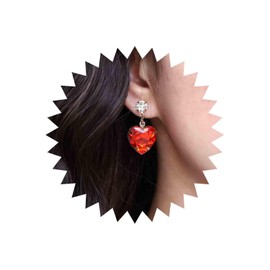 Aneneiceera Boho Ruby Heart Dangle Earrings Red Crystal Heart Earrings Gold Love Shape Earrings Retro Ruby Gemstone Earrings Jewelry for Women and Girls