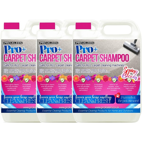 Pro-Kleen Pro+ Carpet and Upholstery Cleaning Solution – 4 in 1 Concentrate Carpet Shampoo – Suitable for All Machines 3 x 5L (Spring Bloom)