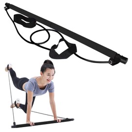 Kisbeibi Pilates Bar Kit with Resistance Bands, At Home Workout Equipment Resistance Bands with Bar Pilates Kit Multifunctional Pilates Bar for Women & Men Gym Pilates Yoga Fitness(Black)