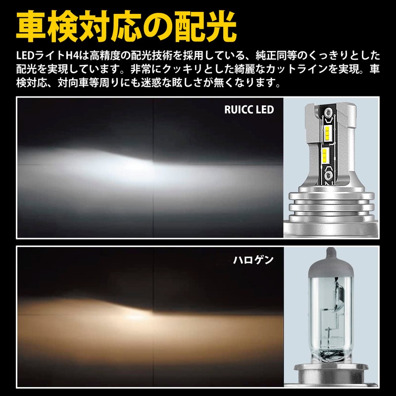 RUICC 12V-24V H4 LED Headlight, Hi/Lo, Compatible with Vehicle Inspection,