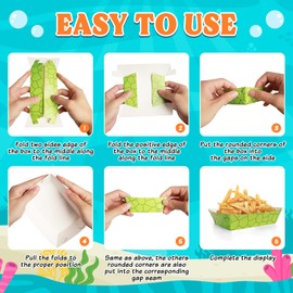 Bacsboo 50 Packs Turtle Party Food Trays Turtle Birthday Party Supplies Turtle Themed Nacho Trays Paperboard Holders Disposable Serving Trays