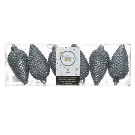6 x Shatterproof PINE CONE Shaped Christmas Tree Bauble Decoration - 8cm (ICE BLUE)