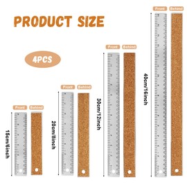 Ragyzity Stainless Steel Metal Ruler with Cork Backing, 6+8 +12+16 Inch Metal Ruler Non-Slip Straight Edge Ruler with Inch and Centimeters for Student School Office Drafting Tools