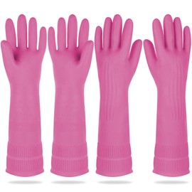 DABOGOSA Mamison 2 Pairs Reusable Waterproof Household Dishwashing Cleaning Rubber Gloves, Non-Slip Kitchen Glove (Pink, Large (Pack of 2))