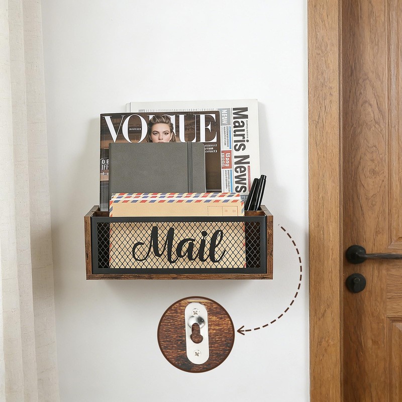 Mail Organizer Countertop, Rustic Farmhouse 2-Slot Wood & Iron Mail