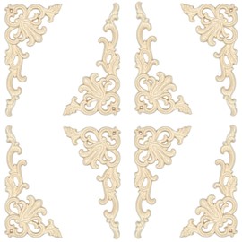 8Pack Wood Appliques and Onlays Decorative Wooden Applique Carved Onlay, 6.3×3.2 inch Corner DIY Carving Decal Trim for Furniture Cabinet Bed Door Wardrobe Closet Mirror Photo Frame Decoration