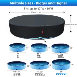 QH.HOME[2025 Upgraded Windproof] 87 inch Kiddie Pool Cover Round, Collapsible Dog Pool Cover with Super Windproof Ratchet Design, Odorless Waterproof Fabric Material and - Only Cover