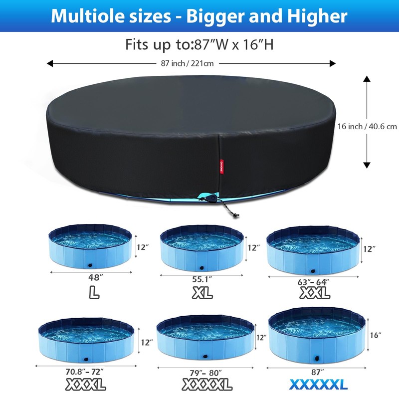 QH.HOME[2025 Upgraded Windproof] 87 inch Kiddie Pool Cover Round, Collapsible