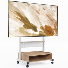 FITUEYES Rolling Floor TV Stand Mount for 40-85 Inch Large LCD/LED TVs TV Cart Heavy Duty Hold Up to 132 lbs Mobile Corner Stand with Mount for LCD/LED Flat Curved Screens with Wooden Large Storage