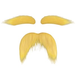 AXEN Fake Mustache and Eyebrows, Self Adhesive Fake Beard Mustaches Bushy Eyebrows, Funny Cosplay Costume Accessories, Yellow