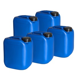 plasteo® 5 x 5 Litre Canisters with Safety Lock (DIN 51) Food Safe Portable Stackable and Stable Heavy Quality Robust and Durable Indoor and Outdoor BPA Free Blue